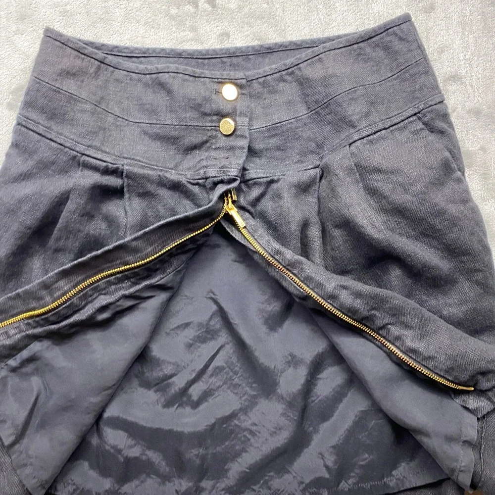 Tory Burch Black Linen Blend High Waist Button Front Mini Skirt‎ Size 8 Fits 28